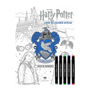 Kit Livro de Colorir Harry Potter Casas de Hogwarts Corvinal 1 Unidade + Canetas Coloridas Ponta Dupla Magic Art Marker 5 Unidades