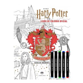 Kit Livro de Colorir Harry Potter Casas de Hogwarts Grifinória 1 Unidade + Canetas Coloridas Ponta Dupla Magic Art Marker 5 Unidades