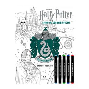 Kit Livro de Colorir Harry Potter Casas de Hogwarts Sonserina 1 Unidade + Canetas Coloridas Ponta Dupla Magic Art Marker 5 Unidades