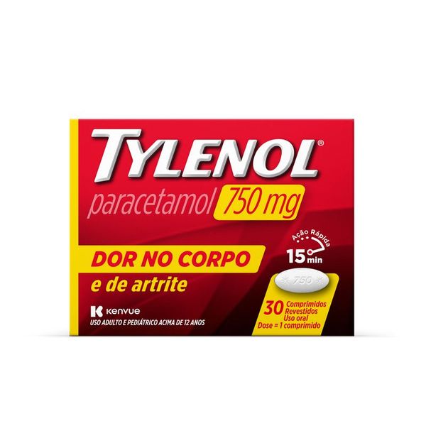 Tylenol Dor no Corpo 750mg 30 Comprimidos Revestidos