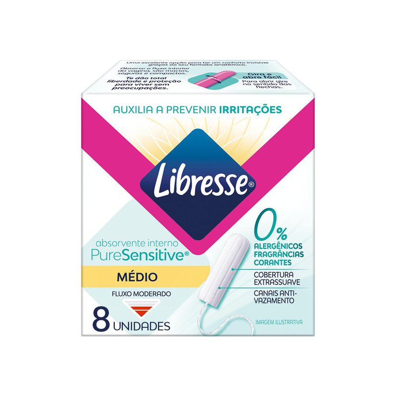 Absorvente Interno Libresse Pure Sensitive Fluxo Moderado Médio 8 Unidades