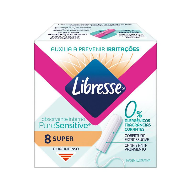 Absorvente Interno Libresse Pure Sensitive Fluxo Intenso Super 8 Unidades