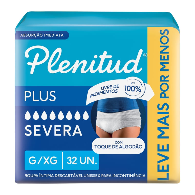 Roupa Íntima Plenitud Plus Unissex Incontinência Severa G/XG 32 Unidades