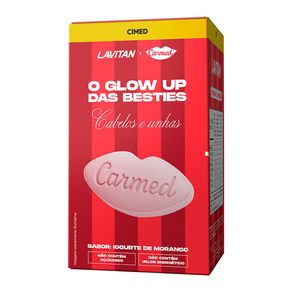 Suplemento Alimentar Lavitan x Carmed O Glow Up das Besties Cabelos e Unhas Sabor Iogurte de Morango 60 Comprimidos Mastigáveis