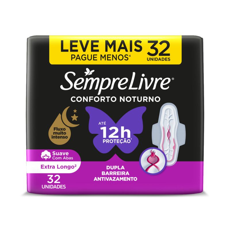 Absorvente Externo Sempre Livre Conforto Noturno Suave Com Abas 32 Unidades