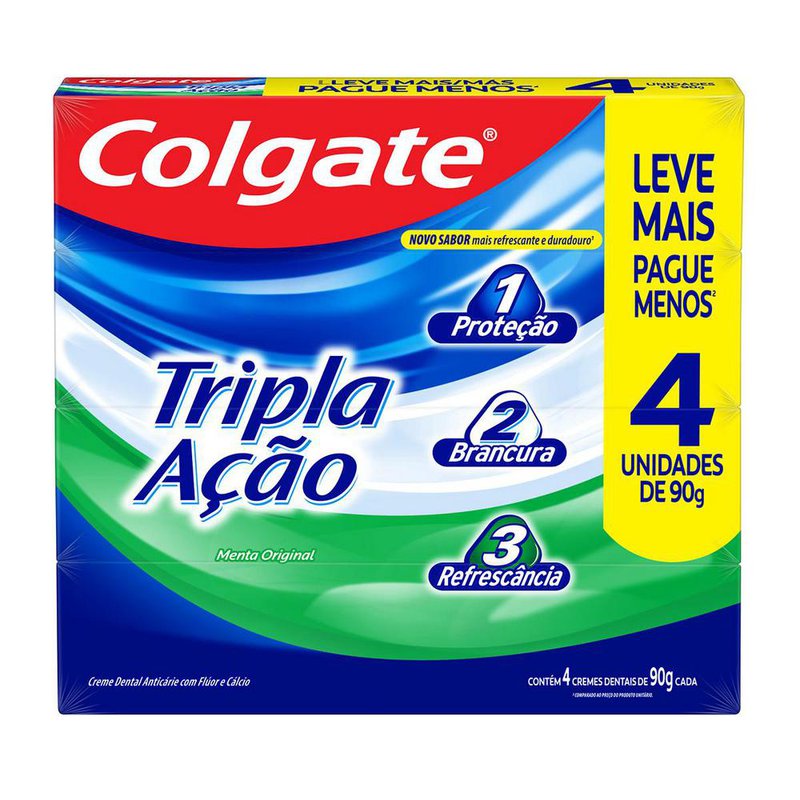Kit Creme Dental Colgate Tripla Ação Sabor Menta Original 4 Unidades 90g