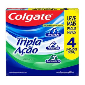 Kit Creme Dental Colgate Tripla Ação Sabor Menta Original 4 Unidades 90g