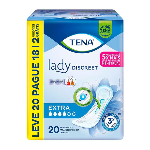 Absorvente para Incontinência Urinária Tena Lady Discreet Extra Leve 20 Pague 18 Unidades
