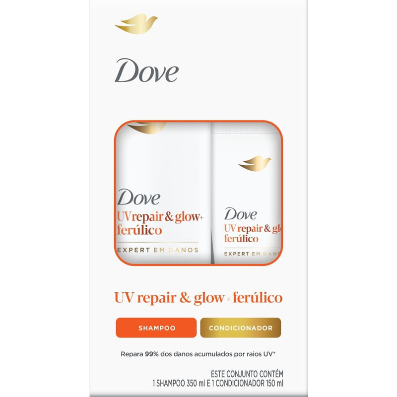 Kit Shampoo Dove UVrepair & Glow+ Ferúlico Expert em Danos 350ml + Condicionador Dove UVrepair & Glow+ Ferúlico Expert em Danos 150ml