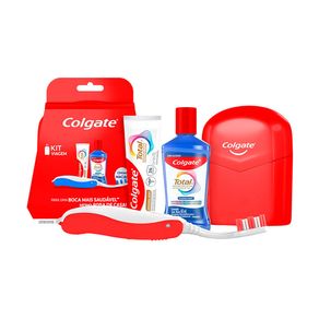 Kit de Higiene Bucal Para Viagem Colgate 1 Creme Dental Original Mint 30g + 1 Enxaguante Bucal Clean Mint 60ml + 1 Escova Dental Dobrável