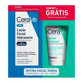 Kit Loção Facial Hidratante Cerave Ultraleve 52ml + Gel de Limpeza Cerave Pele Normal a Oleosa 40g
