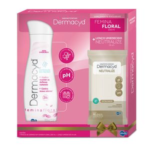 Kit Sabonete Íntimo Líquido Dermacyd Femina Floral 200ml + Lenços Umedecidos Intímo Dermacyd Neutralize 16 Unidades