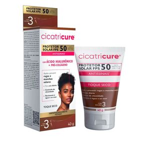 Protetor Solar Facial Cicatricure Antissinais Toque Seco FPS50 Cor Escura 40g