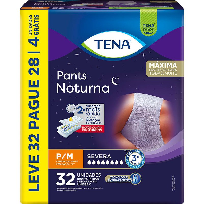 Roupa Íntima Tena Pants Noturna P/M Leve 32 Pague 28 Unidades