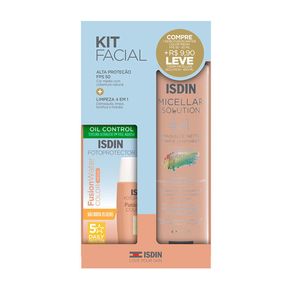 Kit Protetor Solar Facial Isdin Fotoprotector Fusion Water FPS50 Cor Média 50ml + Água Micelar Isdin Micellar Solution 400ml