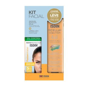 Kit Protetor Solar Facial Isdin Fotoprotector Fusion Water 5 Stars FPS60 Sem Cor 50ml + Água Micelar Isdin Micellar Solution 400ml