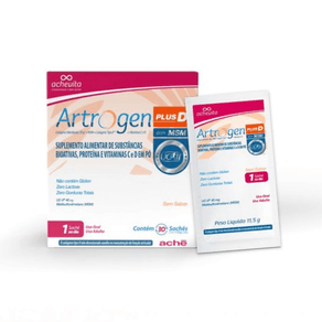 Suplemento Alimentar Artrogen Plus D Colágeno + MSM Sem Sabor 30 Sachês 11,5g Cada