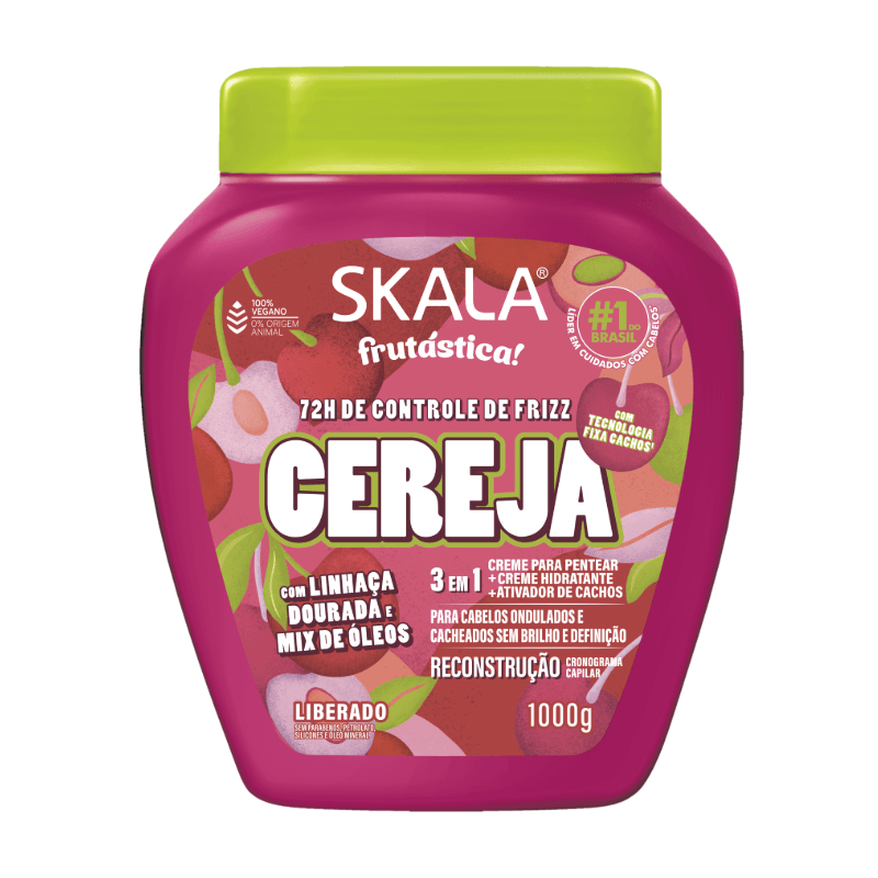 Creme para Pentear + Creme Hidratante + Ativador de Cachos Skala Frutástica 72h de Controle de Frizz Cereja 1kg