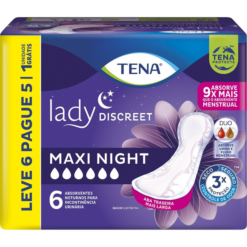 Absorvente Para Incontinência Urinária Lady Discreet Maxi Night Leve 6 Pague 5
