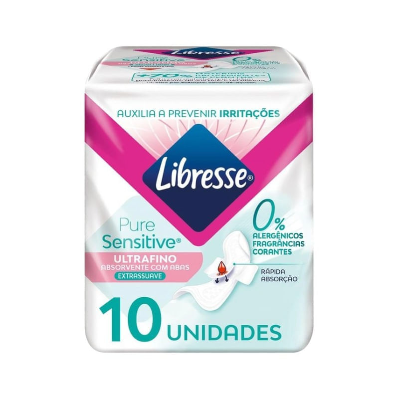 Absorvente Libresse Pure Sensitive Ultrafino Extra Suave Com Abas 10 Unidades