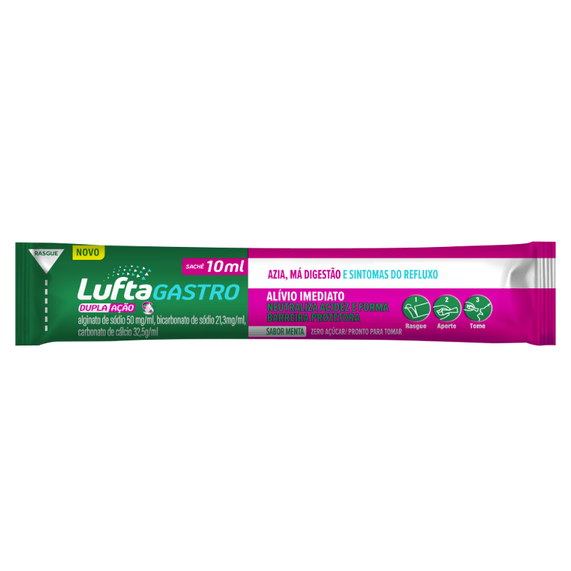 LuftaGastro Dupla Ação Suspensão Oral Sabor Menta Sachê Líquido 10ml