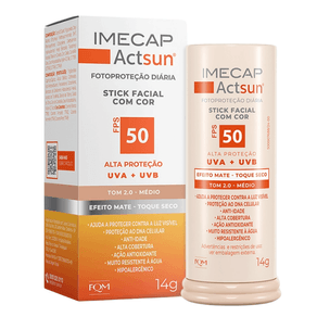 Protetor Solar Facial em Stick Imecap Actsun Efeito Mate FPS50 Tom Médio Cor 2.0 14g