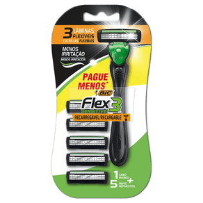 Kit Aparelho de Barbear Bic Flex 3 Hybrid Sensitive 1 Aparelho + 5 Refis
