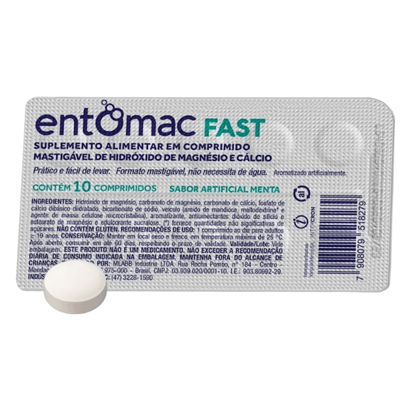 Entomac Fast Sabor Menta 10 Comprimidos Mastigáveis