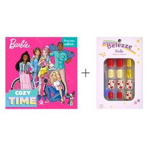 Livro Para Colorir Barbie Flex Cozy Time 1 Unidade + Unha Postiça Belezze Kids
