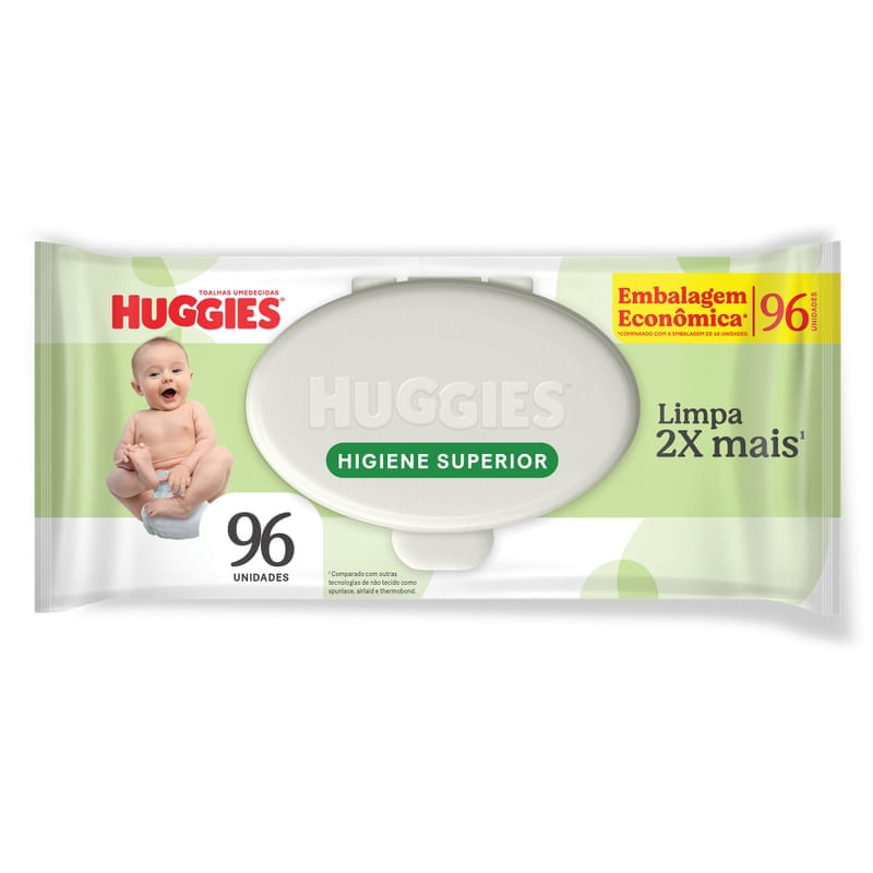 Pacote Huggies Higiene Superior com 96 lenços