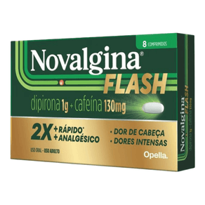 Analgésico Novalgina Flash Dipirona 1g + Cafeína 130mg 8 Comprimidos