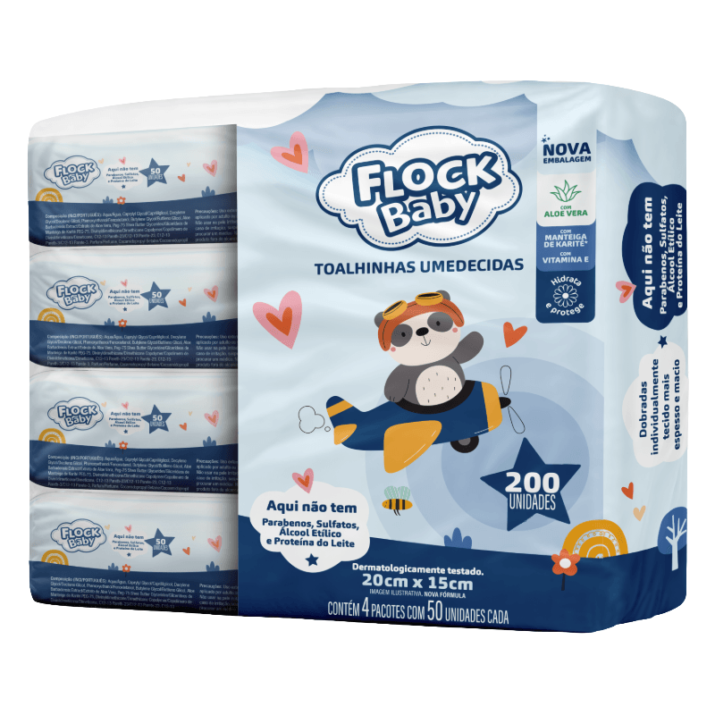 Lenços Umedecidos Flock Baby Leve Mais Por Menos 200 Unidades