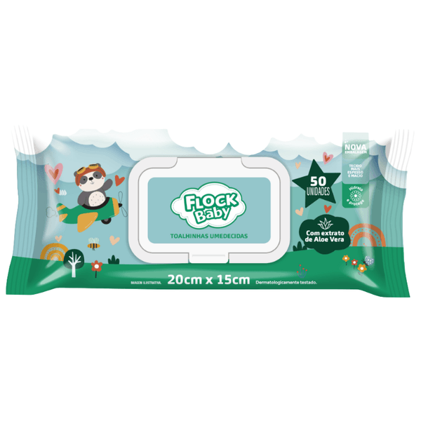 Lenços Umedecidos Flock Baby com Extrato de Aloe Vera 50 Unidades
