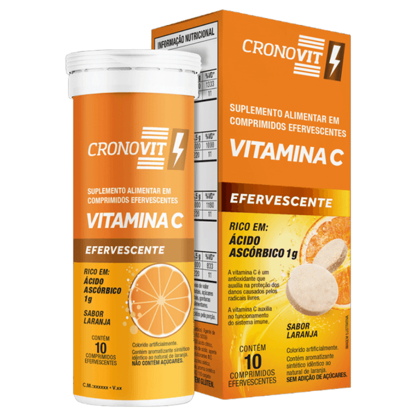 Suplemento Alimentar Cronovit Vitamina C 1g Sabor Laranja 10 Comprimidos Efervescentes