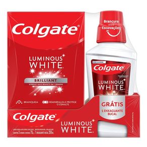 Kit Creme Dental Clareador Colgate Luminous White Brilliant Mint 3 Unidades 70g + Enxaguante Bucal Clareador Colgate Luminous White 250ml