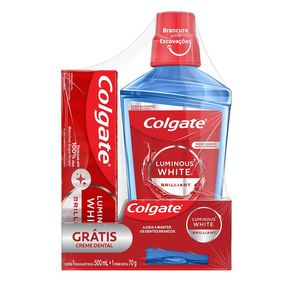 Enxaguante Bucal Colgate Luminous White 500ml + Creme Dental Clareador Luminous White Brilliant White 70g