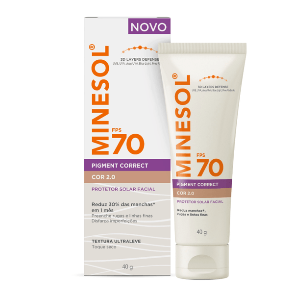 Protetor Solar Facial Minesol Pigment Correct FPS70 Cor 2.0 40g