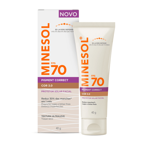 Protetor Solar Facial Minesol Pigment Correct FPS70 Cor 3.0 40g
