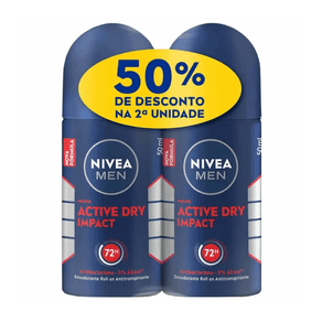Desodorante Roll-On Nivea For Men Active Dry Impact 2 Unidades - 50ml Cada