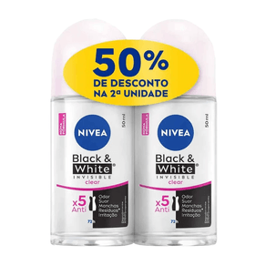 Kit Desodorante Antitranspirante Roll-On Nivea Invisible Black & White 2 Unidades 50ml Cada
