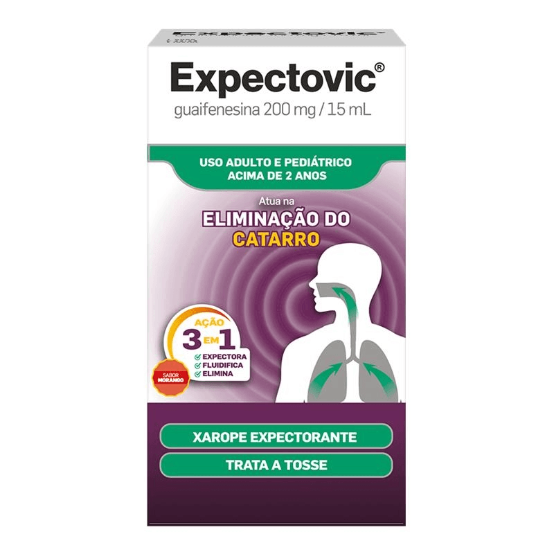 Expectovic 200mg/15ml Xarope Expectorante 3 em 1 Sabor Morango 120ml + Copo Dosador
