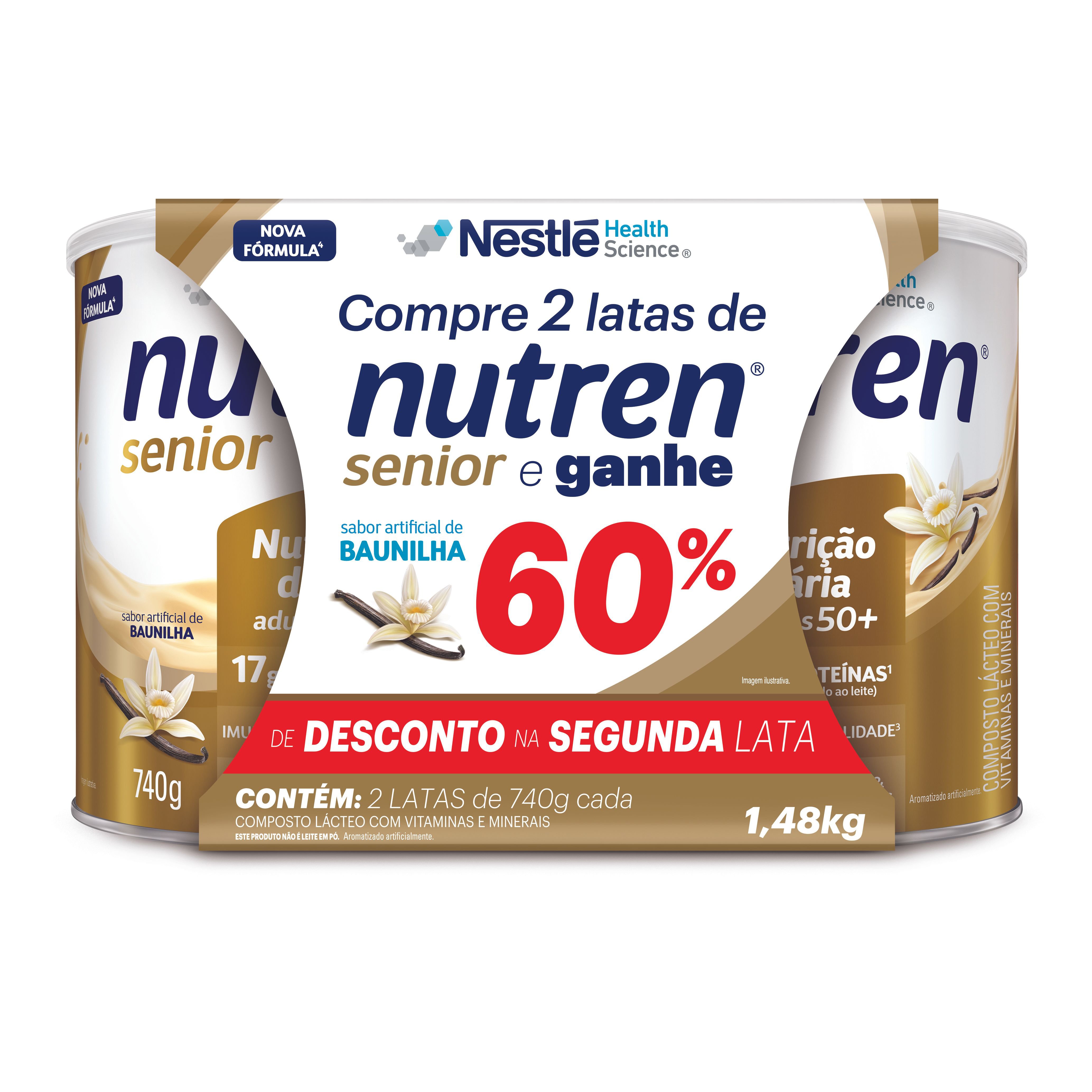 Kit Complemento Alimentar Nutren Senior Sabor Baunilha 2 Unidades de 740g Cada