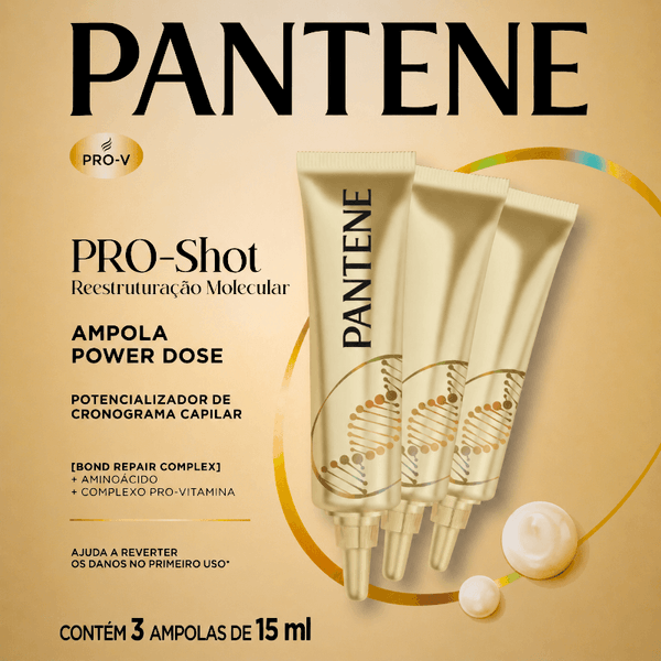 Kit Ampola de Tratamento Capilar Pantene Pro-Shot Reconstrução Molecular Pro-V 3 Unidades 15ml Cada
