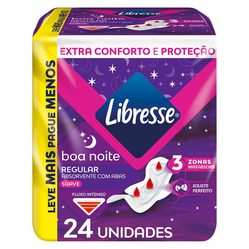 Absorvente Noturno Libresse Boa Noite com Abas 24 Unidades
