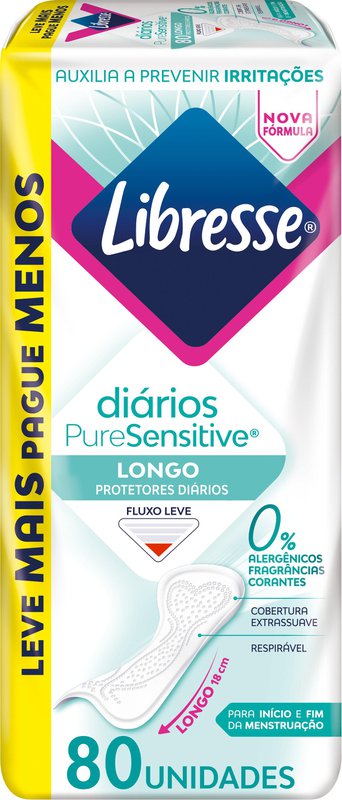 Protetor Diário Libresse Pure Sensitive Longo 80 Unidades
