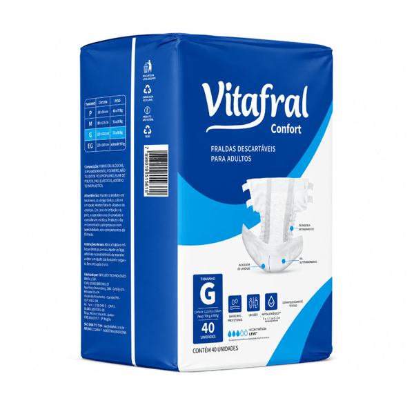 Fralda Descartável Adulto Vitafral Confort G 40 Unidades
