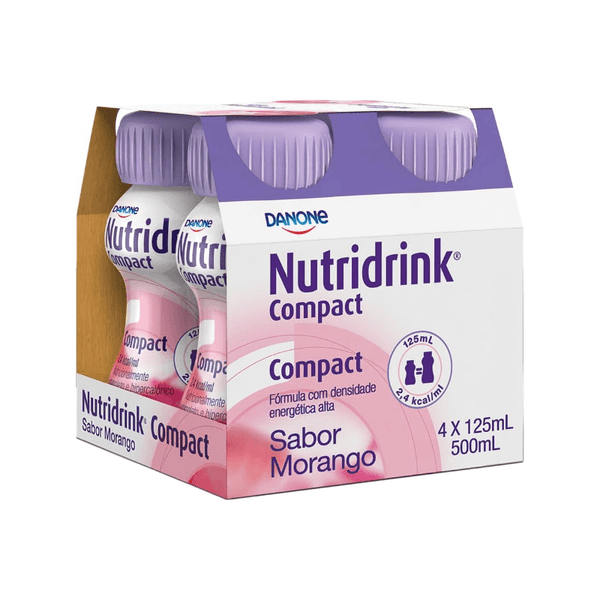 Kit Suplemento Adulto Nutridrink Compact Protein Nutrição Enteral e Oral Sabor Morango 4 Unidades 125ml