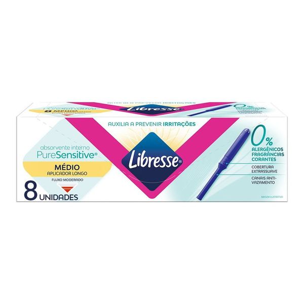 Absorvente Interno com Aplicador Longo Libresse Pure Sensitive Médio 8 Unidades