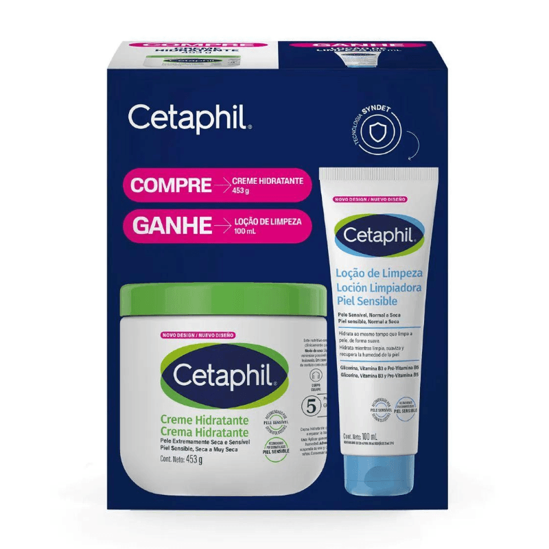 Kit Creme Hidratante Cetaphil Pele Extremamente Seca e Sensível 453g + Loção de Limpeza Cetaphil Pele Sensível, Normal a Seca 100ml
