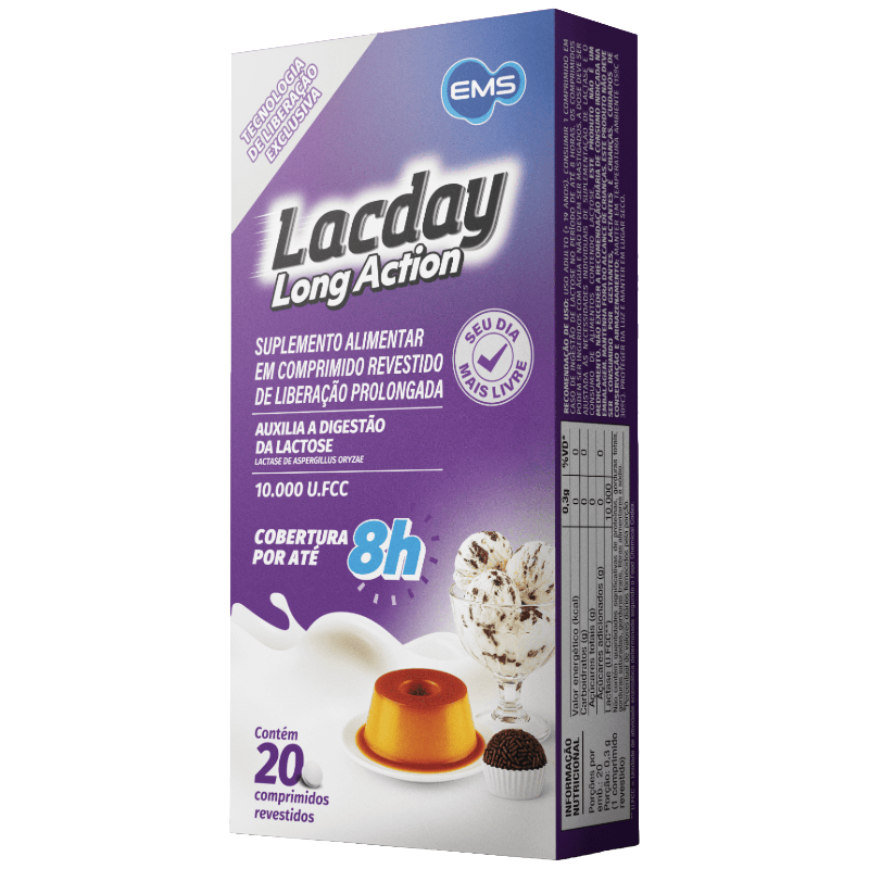 Suplemento Alimentar Lacday Long Action 10.000 U.FCC 20 Comprimidos Revestidos de Liberação Prolongada